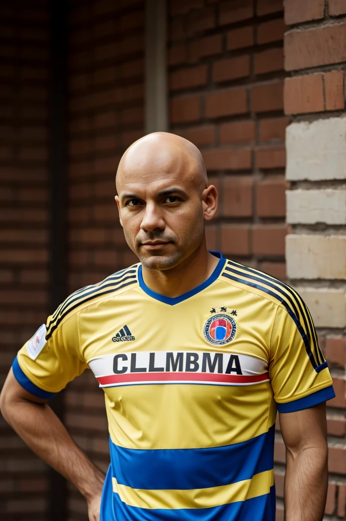 Bald man with Colombia shirt