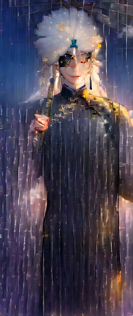 (masterpiece:1.4), (Highest quality:1.2), Huacheng, One boy, Male Focus, Eye patch, Chinese clothing, jewelry, Long Hair, Holding an umbrella, Mouth closed, View your viewers, Outdoor, night, Starry Sky