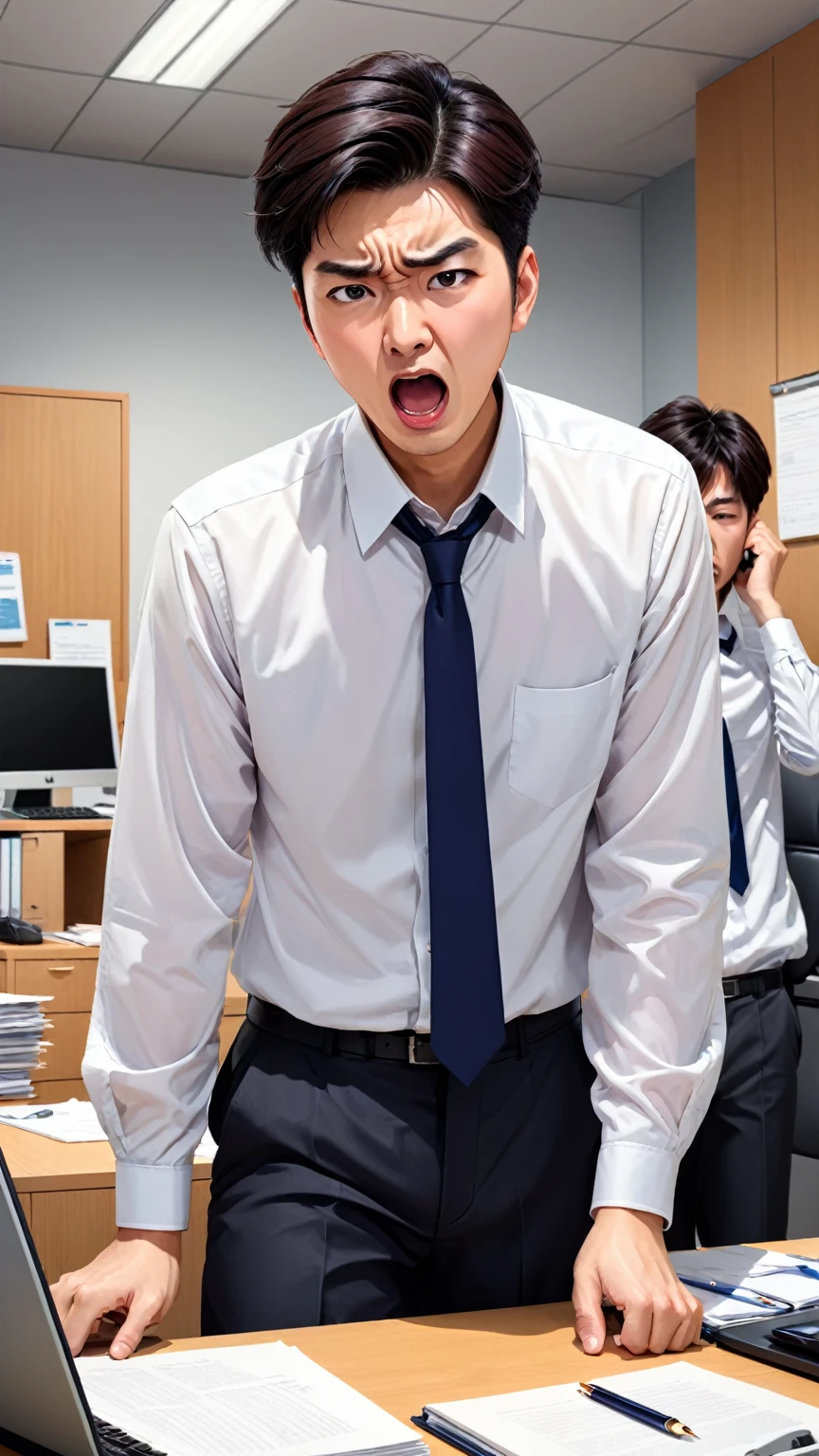 Male employee who gets irritated at work、Highest quality、An illustration、Digital Art、