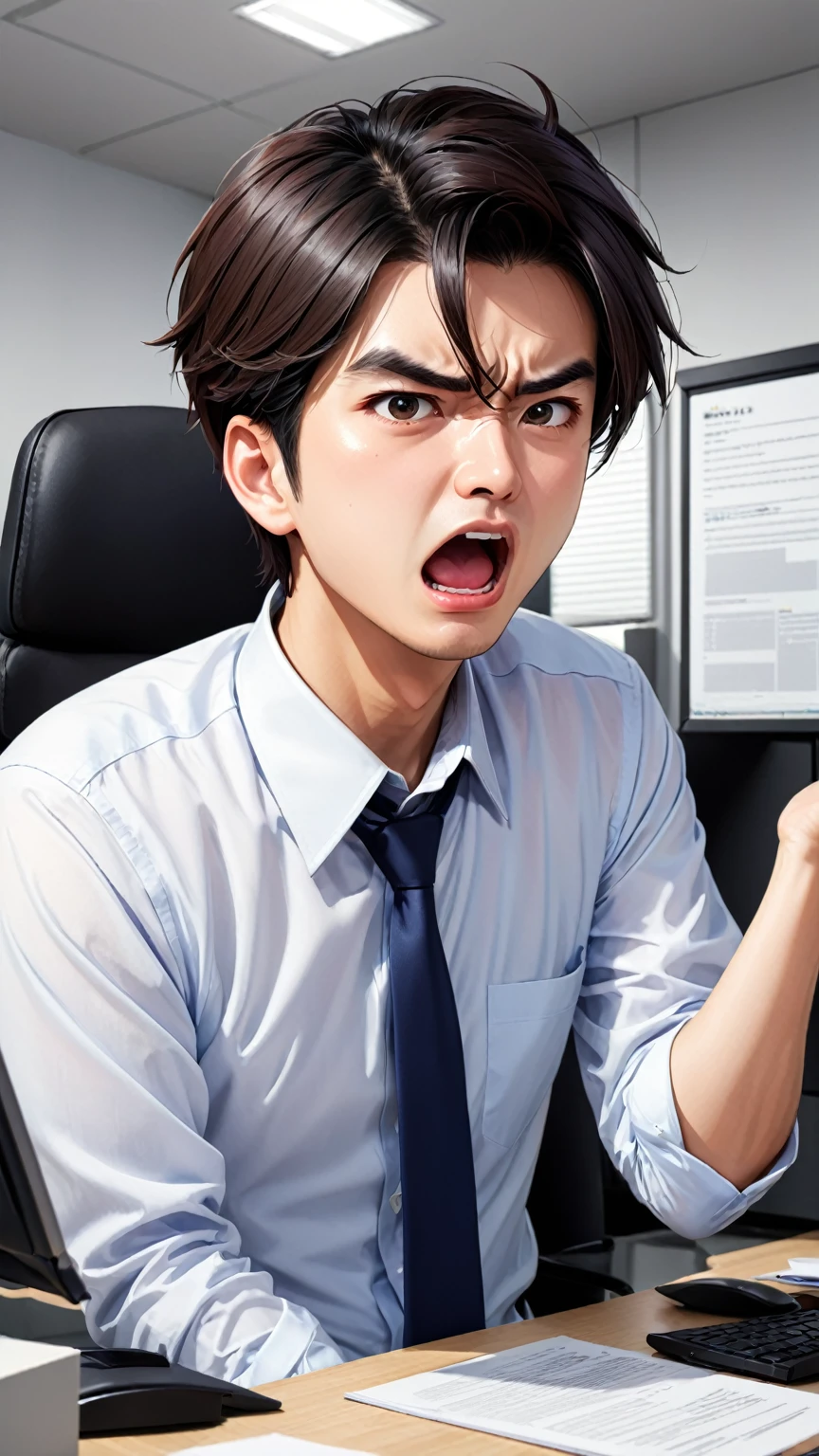 Male employee who gets irritated at work、Highest quality、An illustration、Digital Art、