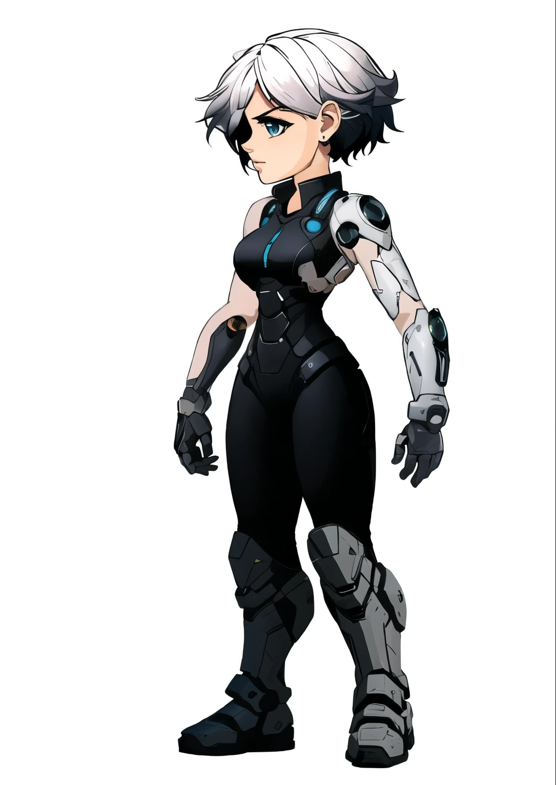 a cartoon image of a woman in a black suit and white hair, girl with mecha cybernetic armor, cyberpunk anime girl mecha, perfect anime cyborg woman, cute cyborg girl, cyborg - girl, female cyborg, cyborg girl, female lock, young cyborg, anime cyborg, cyborg merchant girl, official character art, full body mecha suit, female cyberpunk anime girl