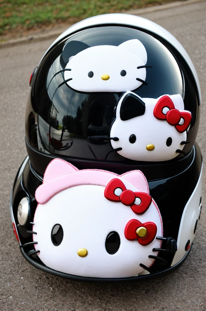 Hello kitty with a motorcycle helmet
