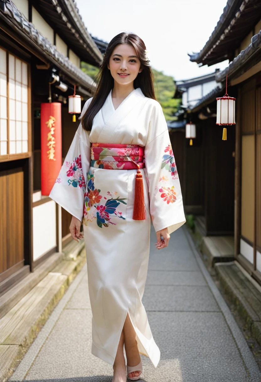 Long with dark hair。Smooth。clear。woman。young。Wearing a kimono。summer。wind chimes。
