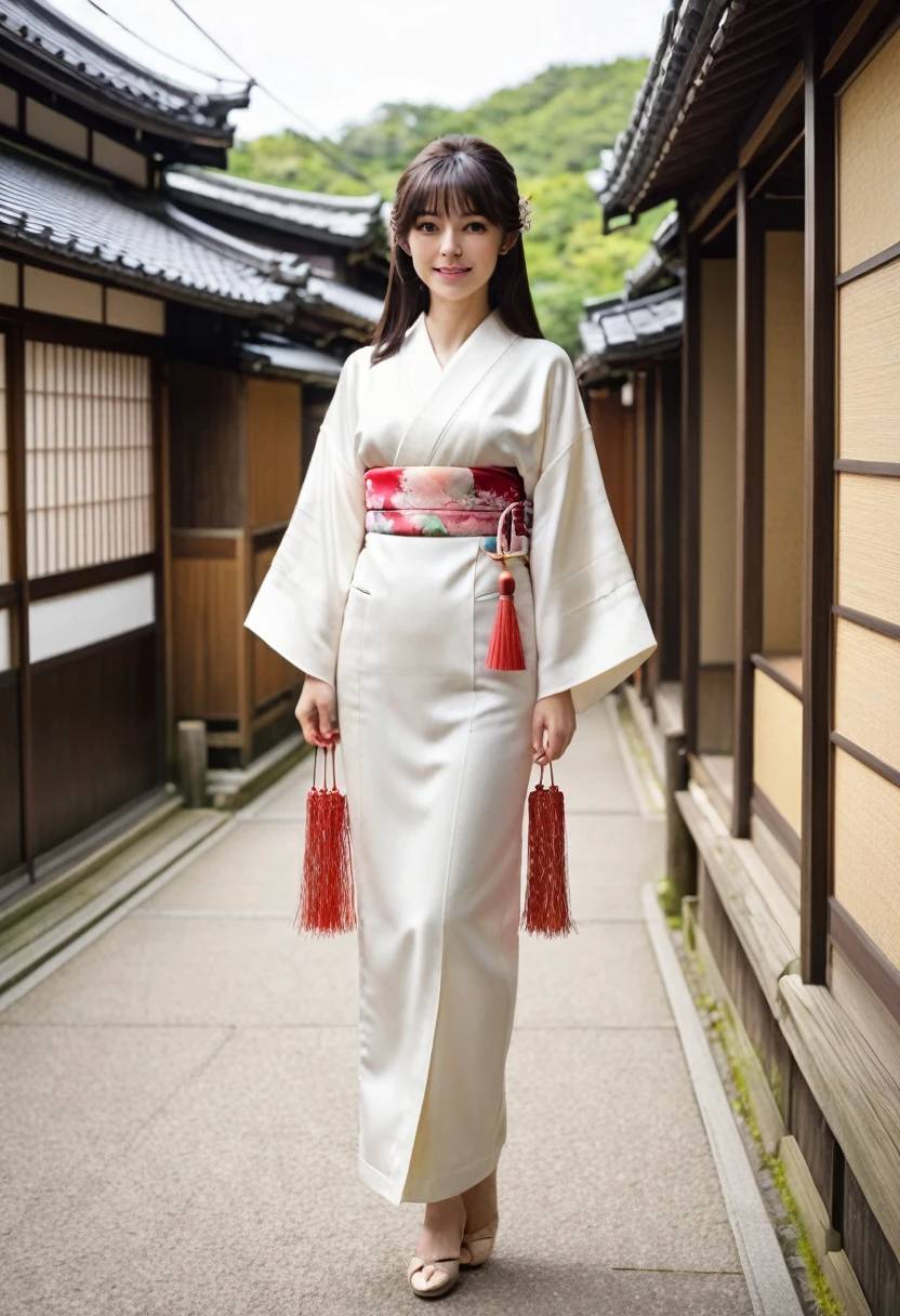 Long with dark hair。Smooth。clear。woman。young。Wearing a kimono。summer。wind chimes。