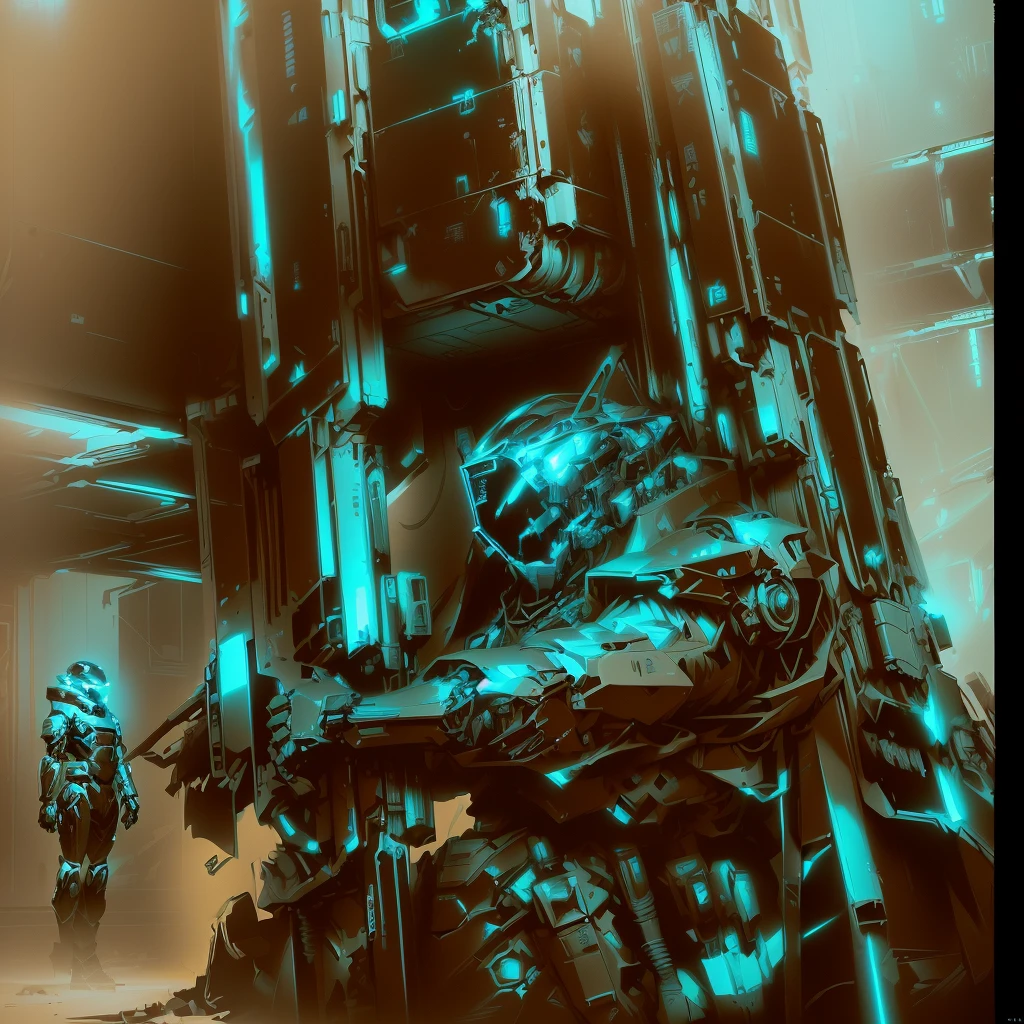 there is a man in a suit standing next to a giant robot, by Craig Mullins, craig mullins style, inspired by Craig Mullins, craig mullins greg rutkowski, craig mullins nekro, detailed sci-fi art, hard surface concept art, sci-fi digital art illustration, high quality digital concept art, sci - fi illustrations, sci-fi illustrations