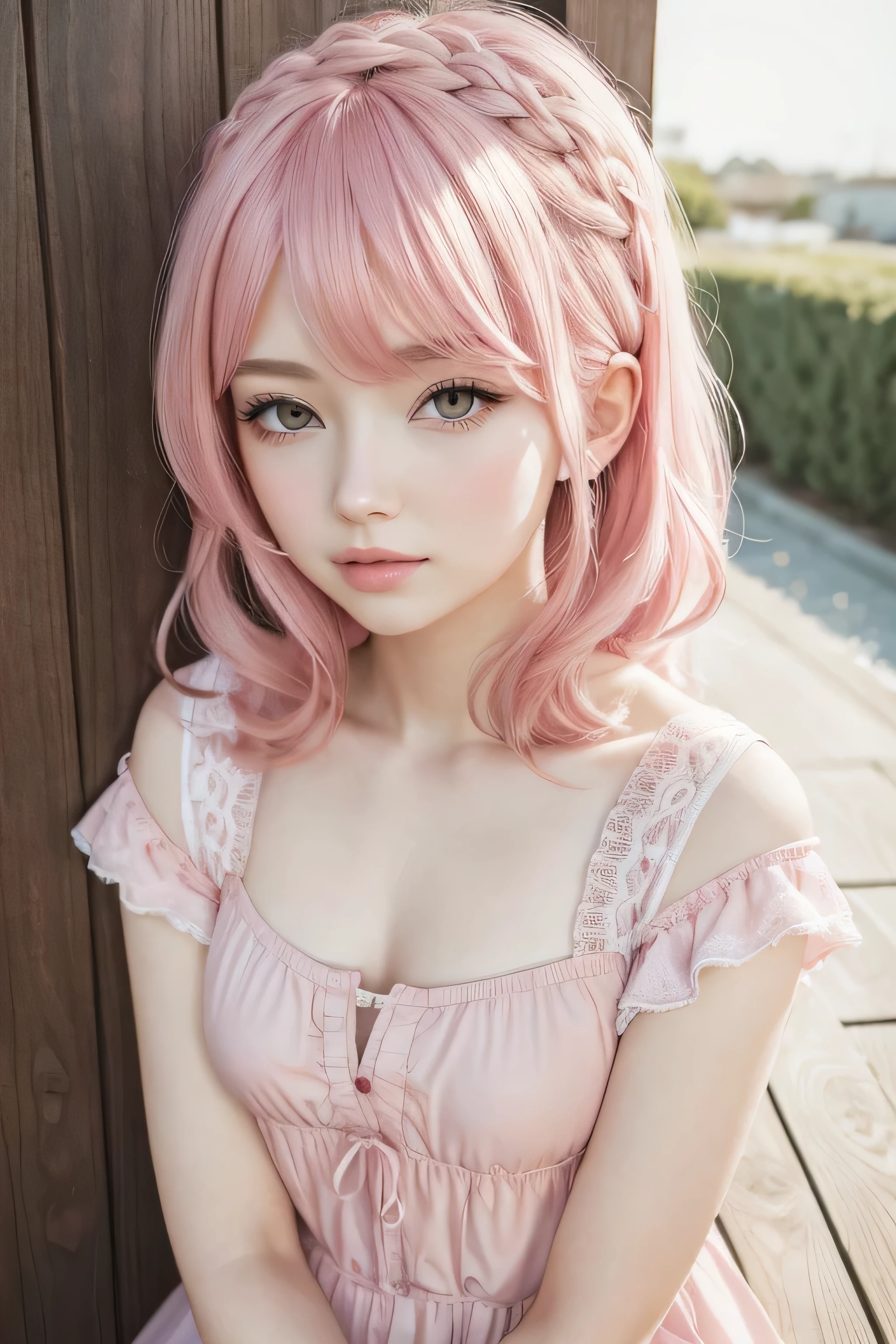 Super cute girl wearing a lolita dress， pink hair . 8K Ultra HD image quality, Delicate texture, Pure white background.