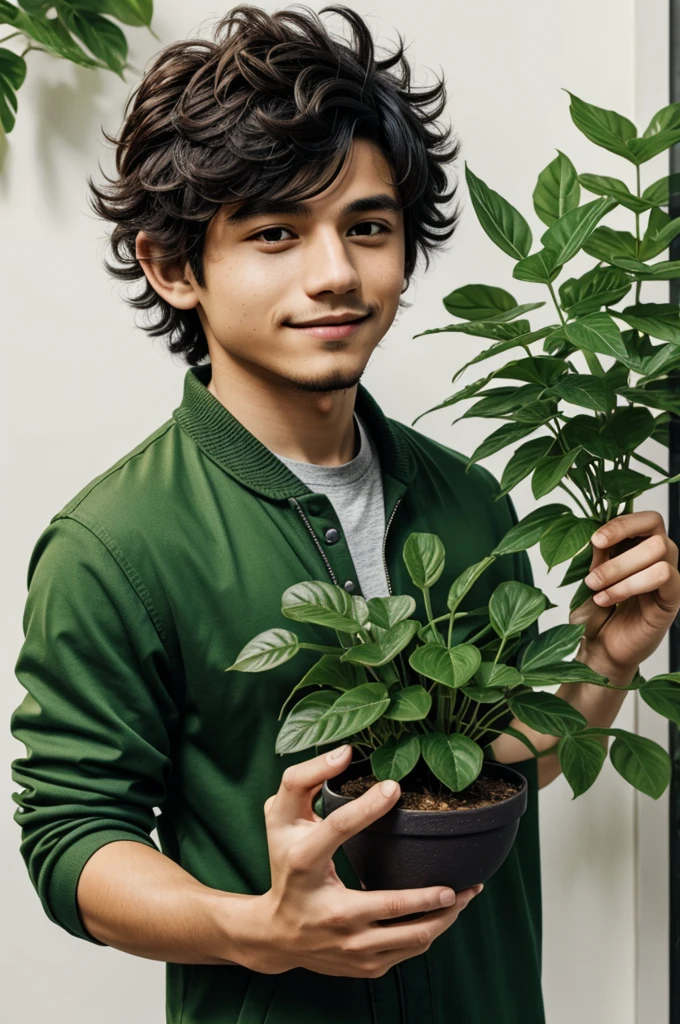 Deku with a plant in his hand