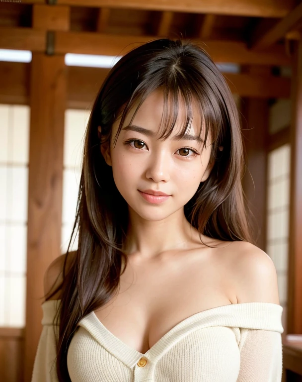 best quality, face focus, soft light, (depth of field) ,ultra high res, (photorealistic:1.4), RAW photo, (portrait:1.4) ,(from front)
1japanese girl, solo, cute, (shy, smile:1.1), (brown eyes), detailed beautiful face, (midi_hair),
The Great Hall of a European Castle, walking,
(off shoulder shirt)