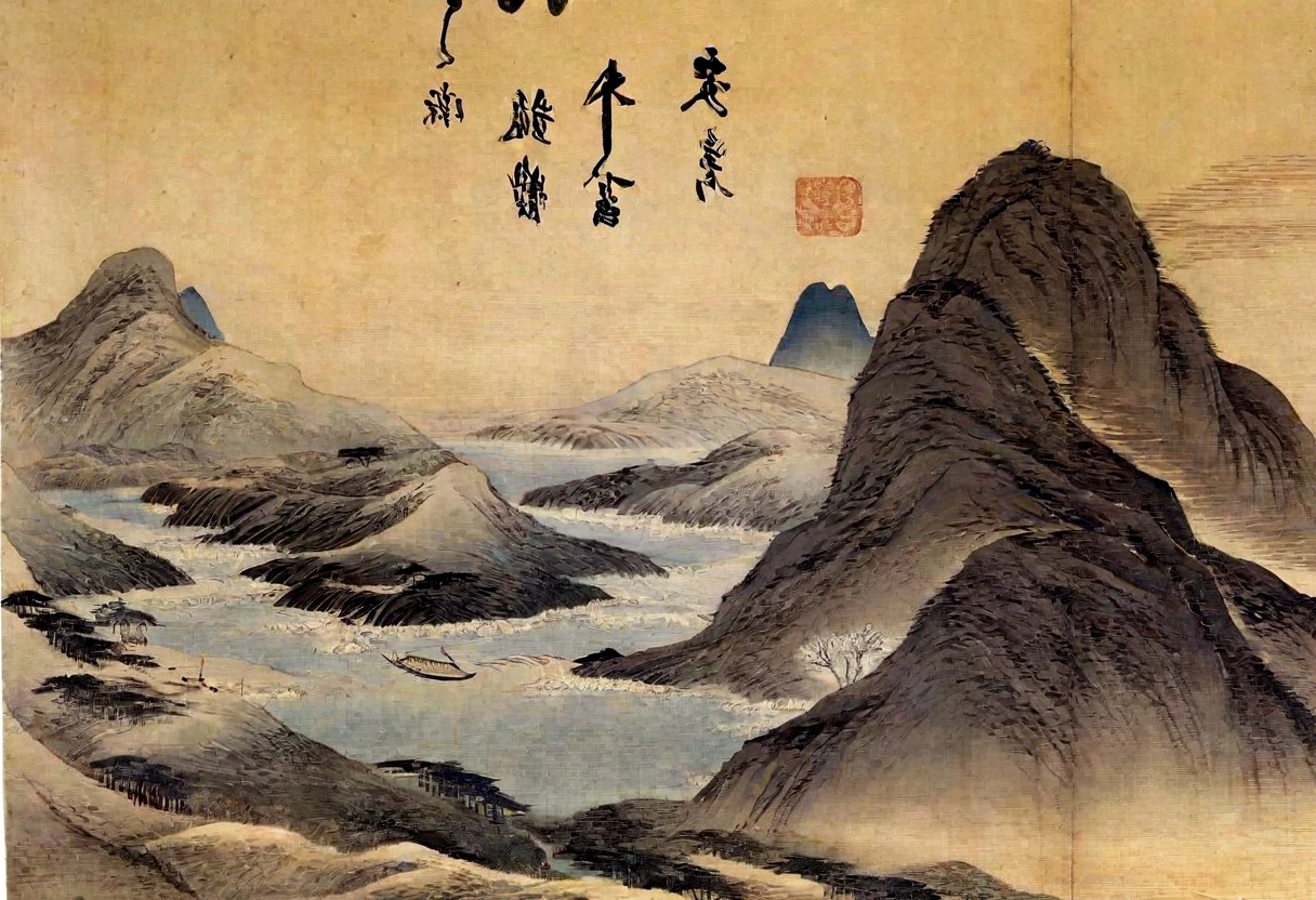 Yamakawa,Rivers,sun,Skylark Scroll of Mountains and Seas,Ancient mythology《The Book of Mountains and Seas》,A magnificent composition,shadowing,National style,martial arts,immigration,Practice martial artsartial arts