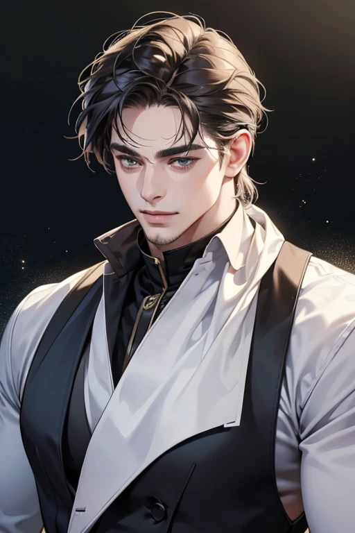 (best quality,4k,8k,highres,masterpiece:1.2),ultra-detailed,(realistic,photorealistic,photo-realistic:1.37),30 year old man,3 day beard,handsome anime,portraits,strong,masculine,dark hair,sharp jawline,mesmerizing eyes,perfectly styled hair,cool anime outfit,confident expression,vibrant colors,dynamic lighting, CEO and expression smile in love.
