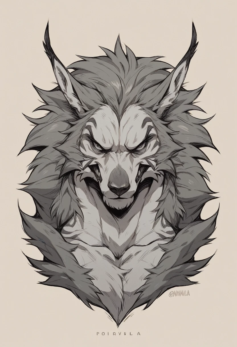 A hulking skull faced wolf creature with black fur, giant pecs