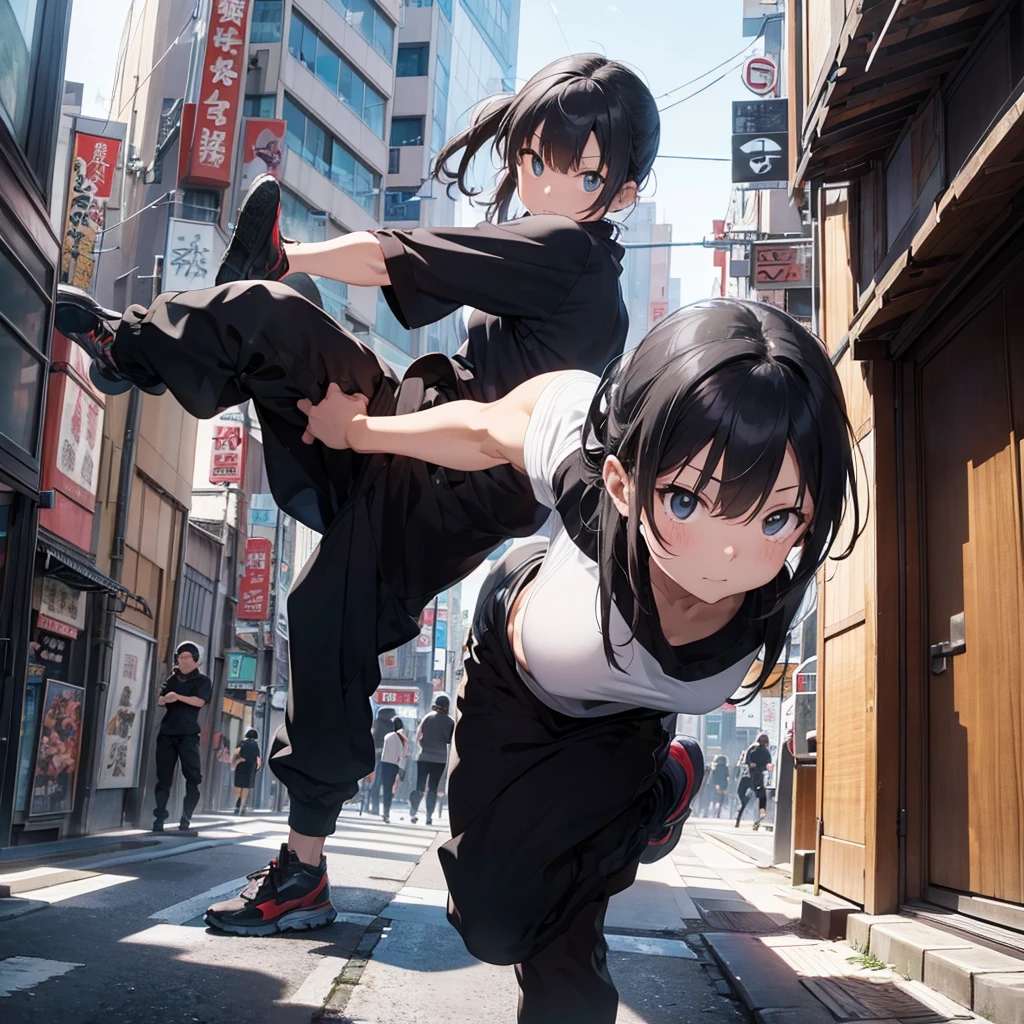 a professional ninja doing parkour in Tokyo facing agents from a criminal organization trying to capture her
