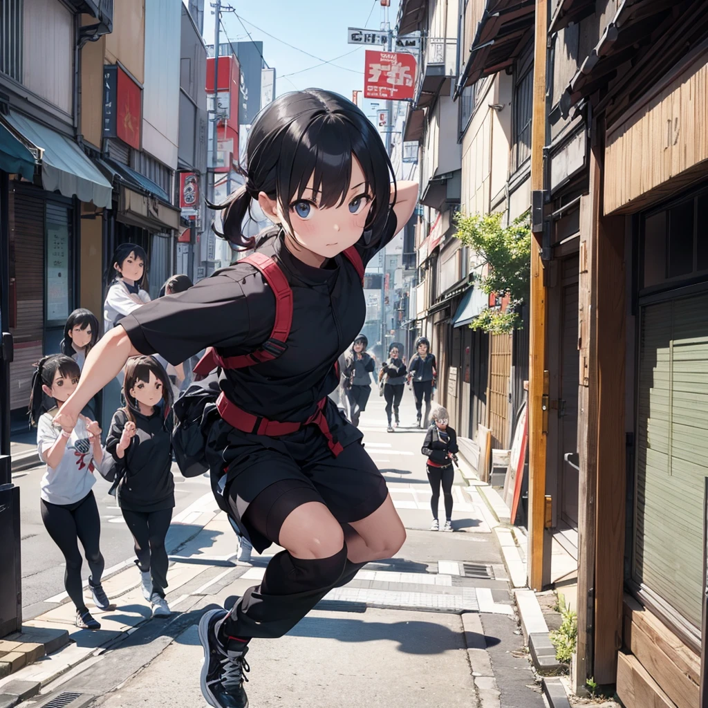 a professional ninja doing parkour in Tokyo facing agents from a criminal organization trying to capture her