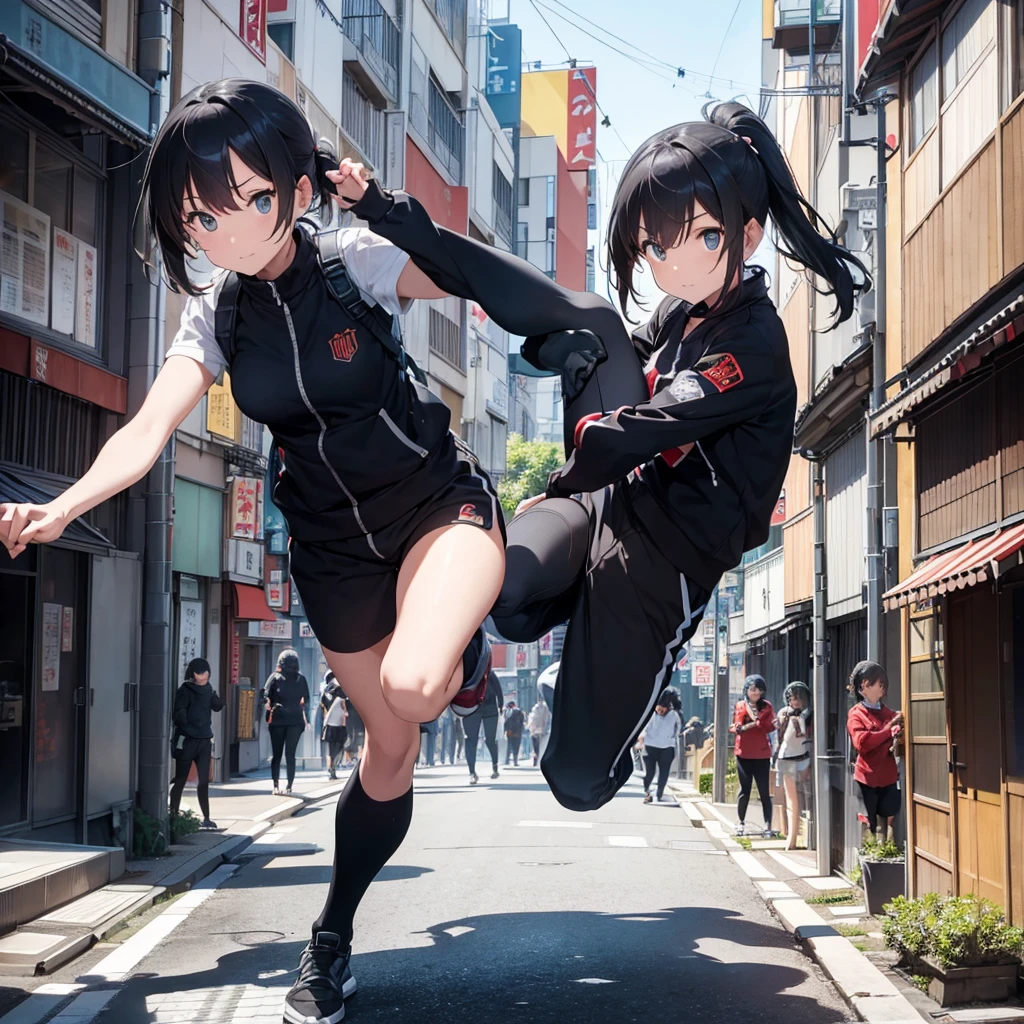 a professional ninja doing parkour in Tokyo facing agents from a criminal organization trying to capture her