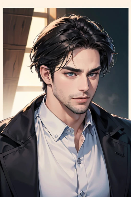 (best quality,4k,8k,highres,masterpiece:1.2),ultra-detailed,(realistic,photorealistic,photo-realistic:1.37),30 year old man,3 day beard,handsome anime,portraits,strong,masculine,dark hair,sharp jawline,mesmerizing eyes,perfectly styled hair,cool anime outfit,confident expression,vibrant colors,dynamic lighting, CEO and expression smile in love.
