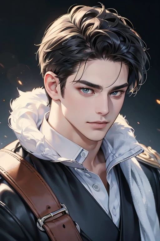 (best quality,4k,8k,highres,masterpiece:1.2),ultra-detailed,(realistic,photorealistic,photo-realistic:1.37),30 year old man,3 day beard,handsome anime,portraits,strong,masculine,dark hair,sharp jawline,mesmerizing eyes,perfectly styled hair,cool anime outfit,confident expression,vibrant colors,dynamic lighting, CEO and expression smile in love.
