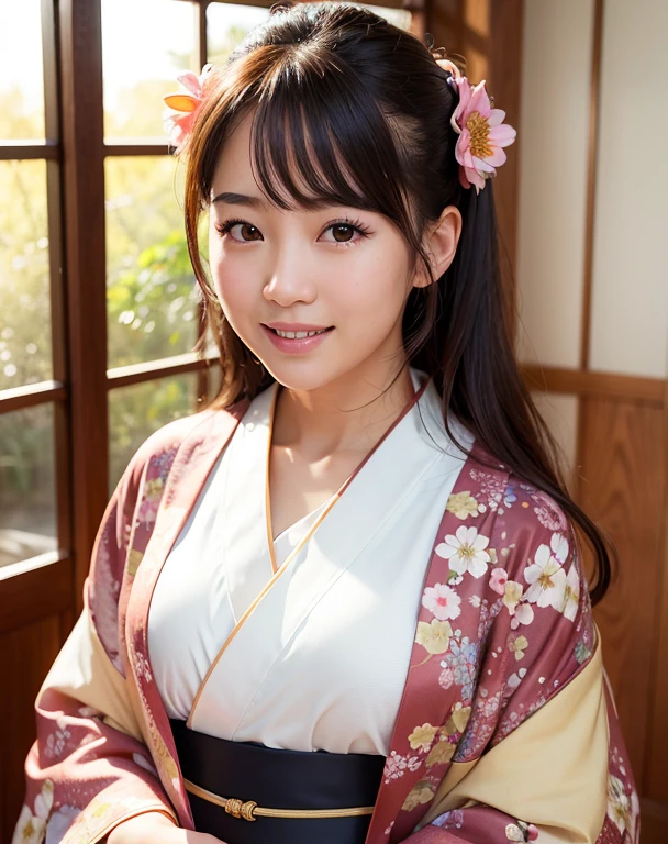 best quality, face focus, (depth of field) ,ultra high res, (photorealistic:1.4), RAW photo, Japanese-style room, alcove, hanging scroll
(portrait:1.4)
1japanese girl, solo, cute, smile, (brown eyes), natural face, (midi hair),
(kimono:1.5)