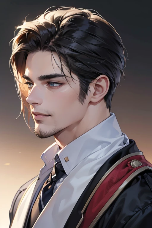 (best quality,4k,8k,highres,masterpiece:1.2),ultra-detailed,(realistic,photorealistic,photo-realistic:1.37),30 year old man,3 day beard,handsome anime,portraits,strong,masculine,dark hair,sharp jawline,mesmerizing eyes,perfectly styled hair,cool anime outfit,confident expression,vibrant colors,dynamic lighting, CEO and expression smile in love.

