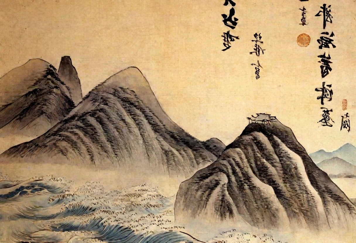 Yamakawa，Rivers，sun，Skylark Scroll of Mountains and Seas，Ancient mythology《The Book of Mountains and Seas》，A magnificent composition，shadowing，National style，martial arts，immigration，Practice martial artss，martial arts