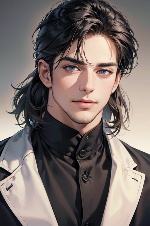 (best quality,4k,8k,highres,masterpiece:1.2),ultra-detailed,(realistic,photorealistic,photo-realistic:1.37),30 year old man,3 day beard,handsome anime,portraits,strong,masculine,dark hair,sharp jawline,mesmerizing eyes,perfectly styled hair,cool anime outfit,confident expression,vibrant colors,dynamic lighting, CEO and expression smile in love.