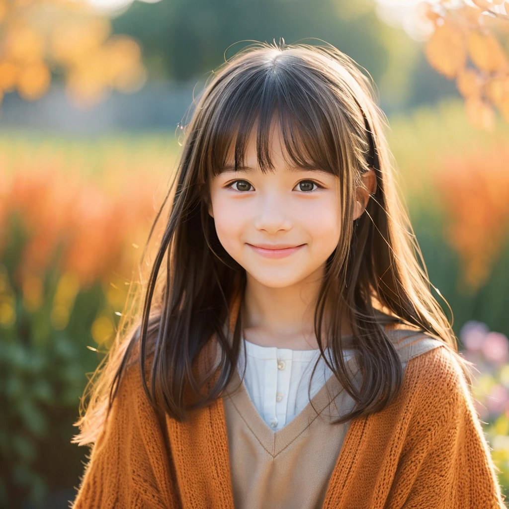 Create a portrait of a girl in the Ghibli style, Her expression should be soft and gentle, With a warm and kind smile. A combination of warm and cool colors is preferable for the background., Enhance a girl's hair. She should be wearing a blue lace dress with detailed embellishments., Adding elegance to her appearance. The overall atmosphere of the artwork is bright.、It should be attractive, Capture the girl's sweet and friendly demeanor. Draw the whole body"
