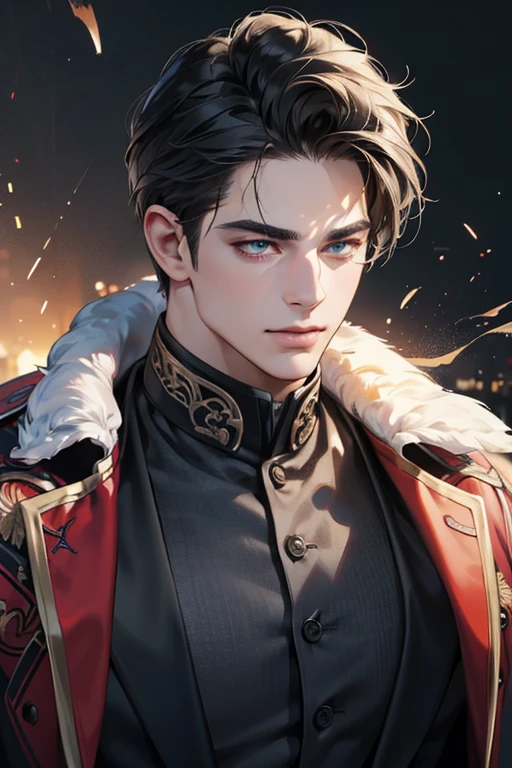(best quality,4k,8k,highres,masterpiece:1.2),ultra-detailed,(realistic,photorealistic,photo-realistic:1.37),30 year old man,3 day beard,handsome anime,portraits,strong,masculine,dark hair,sharp jawline,mesmerizing eyes,perfectly styled hair,cool anime outfit,confident expression,vibrant colors,dynamic lighting, CEO and expression smile in love.