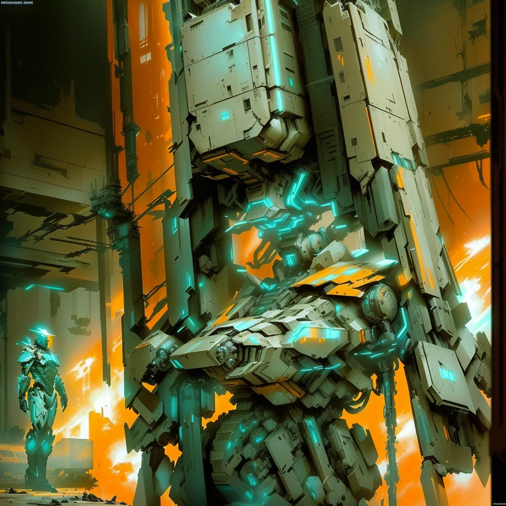 there is a man in a suit standing next to a giant robot, by Craig Mullins, craig mullins style, inspired by Craig Mullins, craig mullins greg rutkowski, craig mullins nekro, detailed sci-fi art, hard surface concept art, sci-fi digital art illustration, high quality digital concept art, sci - fi illustrations, sci-fi illustrations