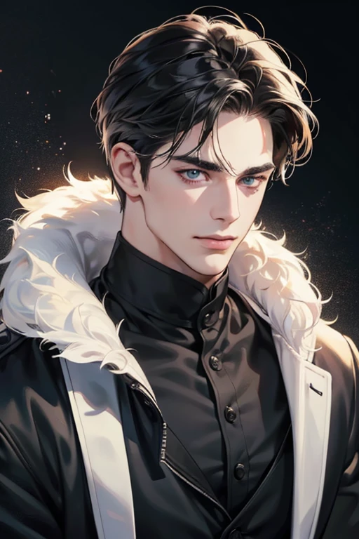 (best quality,4k,8k,highres,masterpiece:1.2),ultra-detailed,(realistic,photorealistic,photo-realistic:1.37),30 year old man,3 day beard,handsome anime,portraits,strong,masculine,dark hair,sharp jawline,mesmerizing eyes,perfectly styled hair,cool anime outfit,confident expression,vibrant colors,dynamic lighting, CEO and expression smile in love.