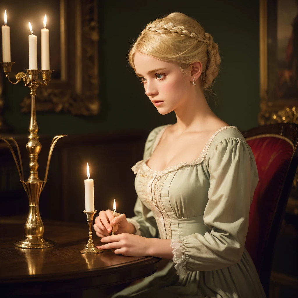 masterpiece, Four Girls, wear , Beautiful and cute, Detailed, Dynamic Lighting, Vibrant colors, ヌード
English countryside in the late 18th century,Poor aristocrat, High resolution illustrations, High Contrast, Highly detailed skin texture, Ultra-realistic skin texture, 16K, Ultra-high resolution, Digital SLR, born, Ultra-high resolution.Realistic, sharp, Dramatic lighting with rich colors and highly realistic lifelike textures, Unreal Engine, a hot topic on Art Station, cinestill 800, From wlop,British white woman,age: 17,Natural blonde, Vintage Neoclassicism, beautiful, Candlelight, Super sharp focus, Realistic shots, Regency Women&#39;s Clothing, Quartic colors (scar:1.4) ,(8k), (highest quality: 1.2), (realistic), (realistic: 1.37), ultra high resolution, 1 girl, cute, smile, closed mouth, beautiful details, beautiful nose, whole body,