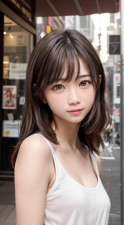 A masterpie, beste Quality, 8K, absurdist, (upper-body:1.4), white shirts, beautyful girl, Clean face, looking at the viewers, Sorrisos, ultra realisic, a highres, pictures, sharp-focused, HDR, face lights, Dynamic lighting, Movie lighting, Professional Shadows, beautiful cityscape background, Supreme Details, extremely detaild, 超detailded, finelydetail, authentic skin, Delicate facial features, detailed face and eyes, Sharp pupils、Realistic pupils