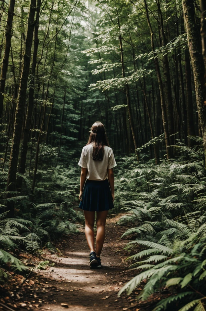 Draw a girl lost in the forest