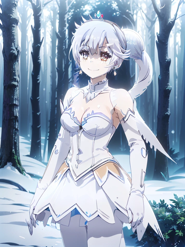 great quality ++ Extremely detailed high resolutionolution, very aesthetic, expressive eyes, (((Perfect face))), (((face symmetrical))), ((good anatomy)), (((perfect hands))), (((8k))), UHD, hd wallpaper, (((detailed high cal, (((((1girl)))))), only, Masterpiece, The best quality, high resolution, Highly detailed, (illustration), Beautiful detailed eyes, ((((full body))), (((solo))), (((((Miyu Edelfelt))))), (((cosplay of weissvale))), (((smiling))), (((fusion))), (((agglutination))), (((Combination))), (((((Whitehair))))), (((ponytail))), (((white dress))), (((jewelry))), (((necklace))), (((earrings))), only, jaeces, earrings, long hair, parody, (((scar))), (((scar ocular))), (((hair ornament))), (((winter forest background))), Side ponytail, scar en la cara, Upper part of the body, (((They smile))), (((cosplay of Weiss Schnee))), (((tiara))), (((jewelry))), (((earrings))), (((neckline trimming))),