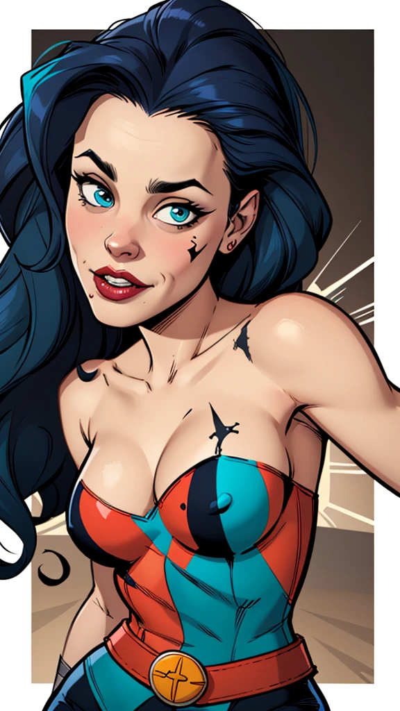 Compensation! Here is the revised and cleaner text:
--- Character: Battle-scarred Harley Quinn.
Description: Cartoon image of a woman. cartoon style illustration, with highly detailed character design. detailed digital art, showing courage and high quality portrait.
characteristics:
- Portrait character design - Beautiful digital illustration - Comic art - Young girl with braided hair - Beautiful lined eyes - Medium-large bust and wonderful sexy clothes - Expression of sexual desire from waist to head ---