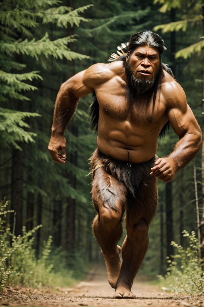 Stunning and scared native American sasquatch running 