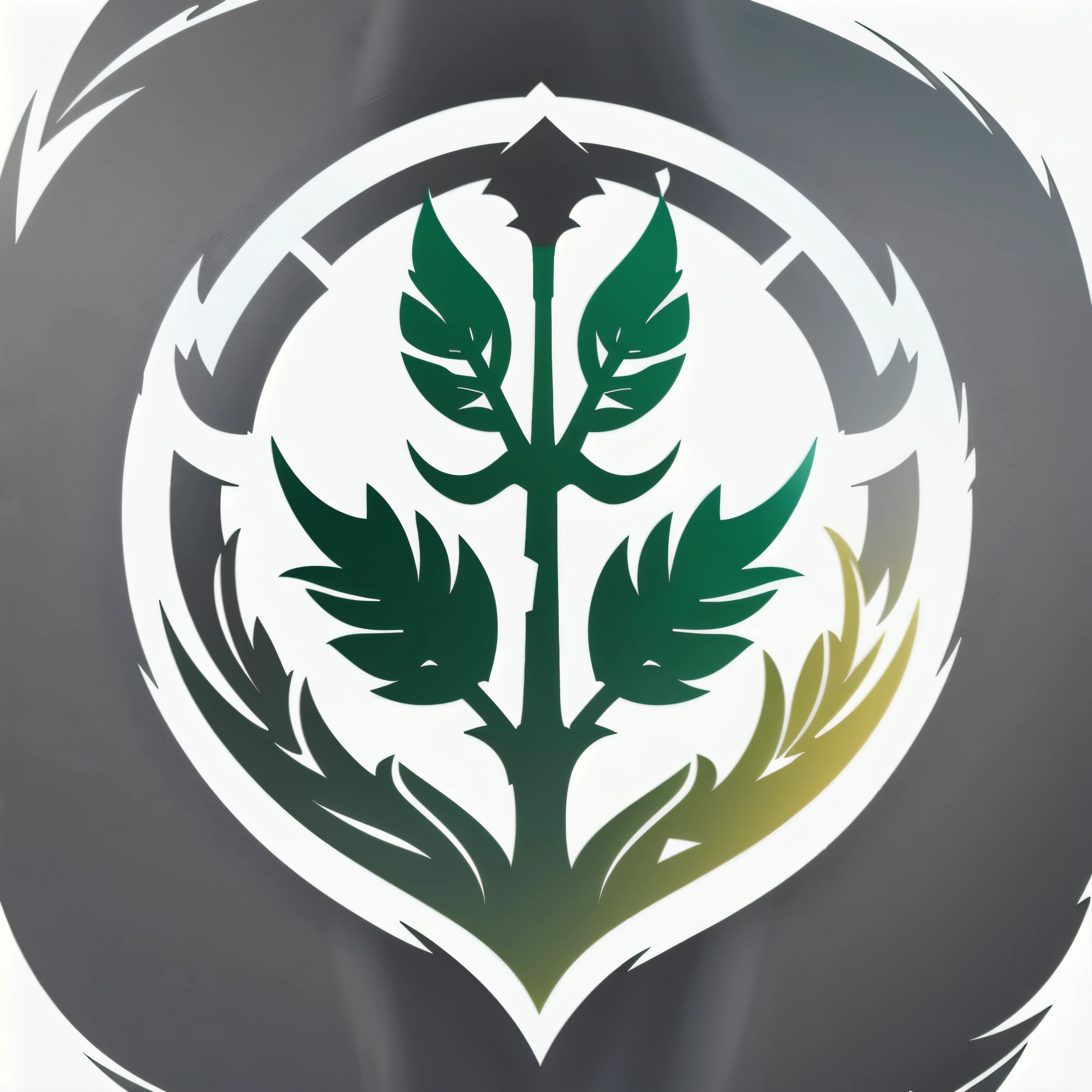 a logo using a featured sheet, very simple for a nature faction in an RPG world, nature emblem, only green color, leafy, tranquil, Pacific, chic, Symmetrical, posh, high qualiy, com fundo branco