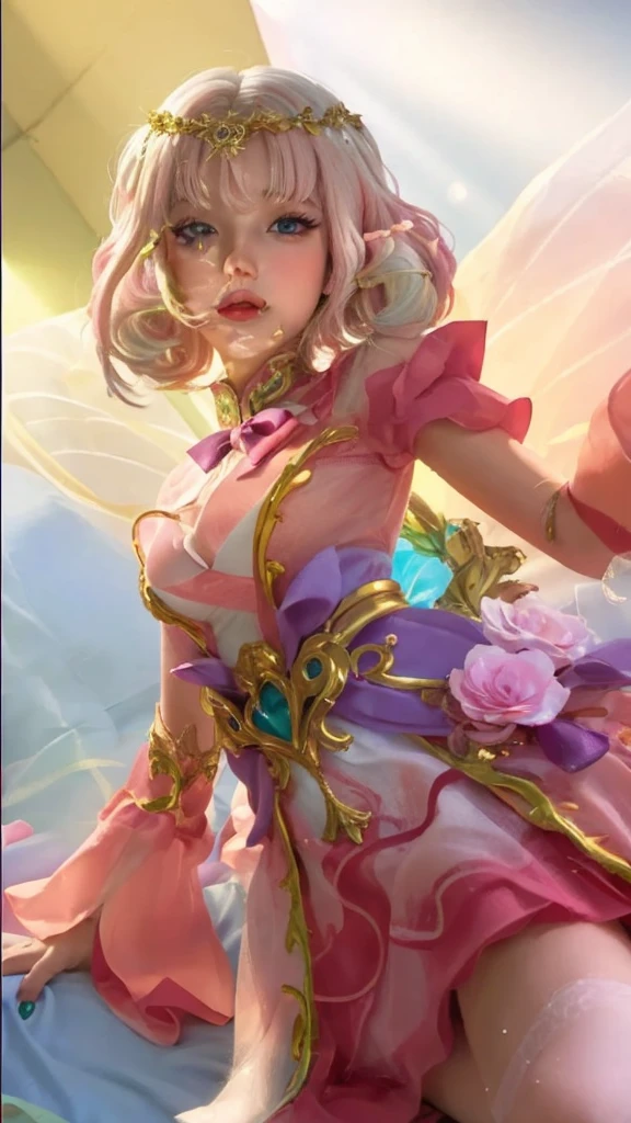 (masterpiece), (high quality), (8k resolution), (RAW photo), (best quality), (masterpiece:1.5), (realistic:1.5), ((photo realistic)), vibrant details, hyper realistic,1girl, (cute:1.2), beautiful, high-quality and detailed face, perfect face, (white hair And light pink hair:1.4), rosy cheeks, detailed eyes, (blue eyes),colorful eyes,(watery eyes),nsfw,, slender body, looking at viewer, closed mouth, real human skin, shiny skin, mid breasts, ((school uniform)), sitting, bed,