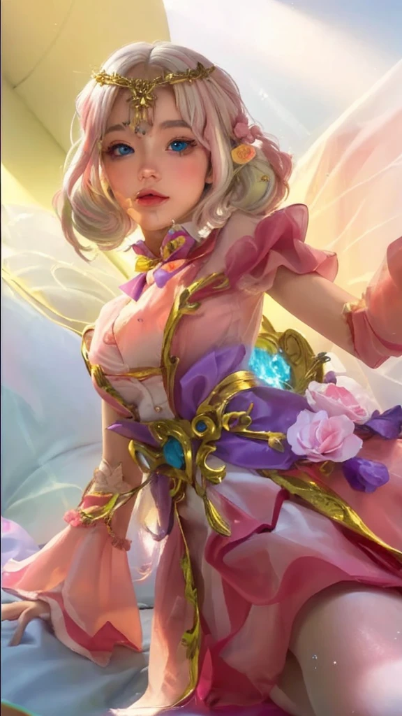 (masterpiece), (high quality), (8k resolution), (RAW photo), (best quality), (masterpiece:1.5), (realistic:1.5), ((photo realistic)), vibrant details, hyper realistic,1girl, (cute:1.2), beautiful, high-quality and detailed face, perfect face, (white hair And light pink hair:1.4), rosy cheeks, detailed eyes, (blue eyes),colorful eyes,(watery eyes),nsfw,, slender body, looking at viewer, closed mouth, real human skin, shiny skin, mid breasts, ((school uniform)), sitting, bed,