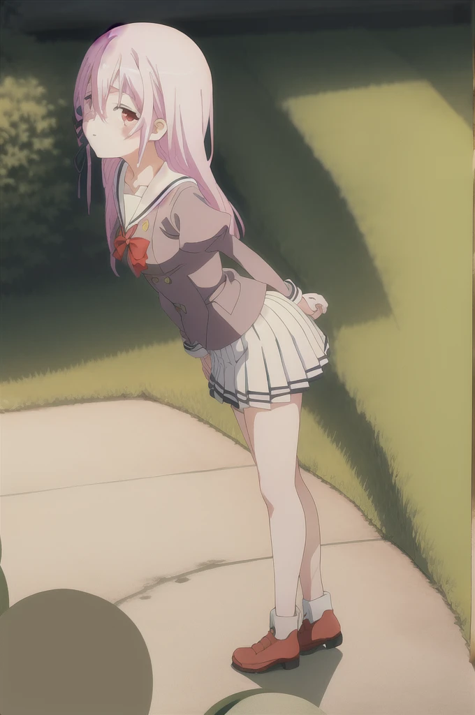 Kisara,looking at viewer, hands on hips,leaning forward, bare legs,