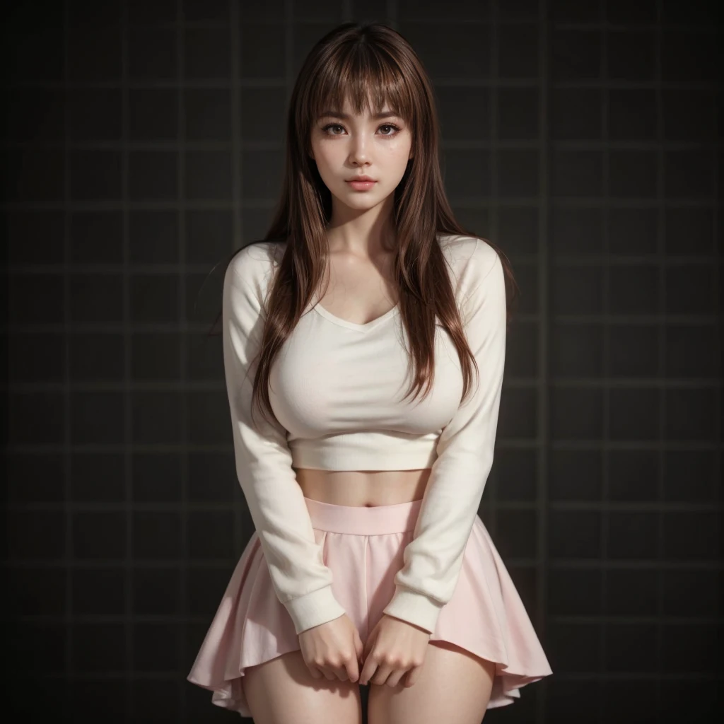Kasumi, brown eyes, (best quality, ultra-detailed), (realistic:1.37), beautiful and detailed face, ultra-realistic texture, delicate face, delicate body, red lipstick, bright colors. High definition, 8K.