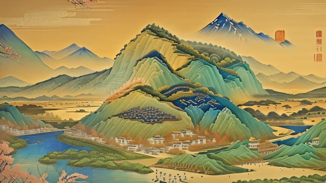 Arafud View,Mountain,River and Birds, Chinese landscape, Qing Dynasty painting, Inspired by Zhang Shunzi, author:Dondi, Chinese Art, Very sophisticated, Song, Qing Dynasty, Inspired by Mabuchi, author:Selangor Oriental, author:Dear Anne,, author:Wang Lu, author:Wang Fu