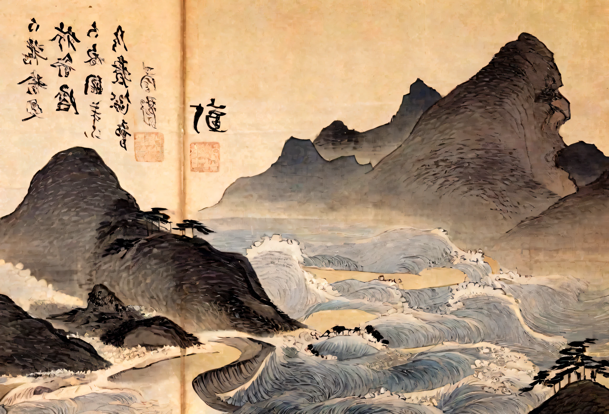 Yamakawa，Rivers，sun，Skylark Scroll of Mountains and Seas，Ancient mythology《The Book of Mountains and Seas》，A magnificent composition，shadowing，National style，martial arts，immigration，Practice martial artss，martial arts