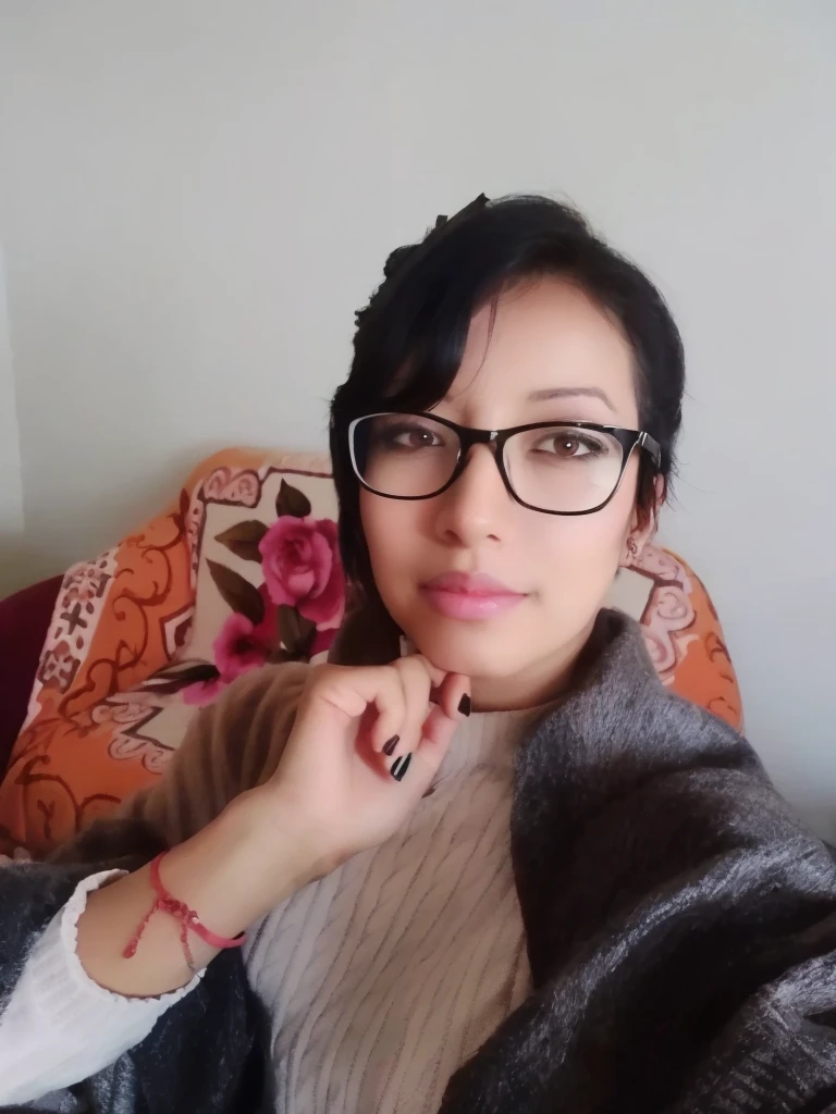 (Masterpiece, Best Quality:1.2), raw photo, (realist, photorealist:1.2), (8k, High resolution, ultra detailed:1.3), 1 girl, perfect anatomy, (focus on face, looking at the viewer), (realist detailed eyebrows, realist beautiful brown eyes, realist glossy skin, realist detailed beautiful handsome face:1.2), (slender, small breasts), (realist cinematic lighting, detailed shading:1.2), woman with glasses and a sweater sitting on a sofa, profile picture, ayahuasca, With glasses, Professional profile photo, photo of jessica devic, 3 0 year old woman, With glasses on, 30 year old woman, angelobo, 38 years old, Estefania Villegas Burgos, autophoto