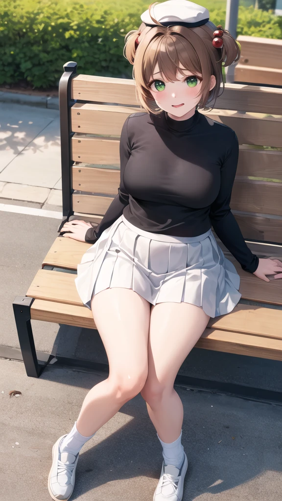 high-definition image, eyes realistic sizing, realistic skin, drooping eyes, surprised face, ((feminine transparent-pink-pantyhose and camisole)), spread legs, wet body, (outline of pubic), in the park, lie on the grass, strong sunlight, (pond, skyscrapers, squirting), blond, braid,