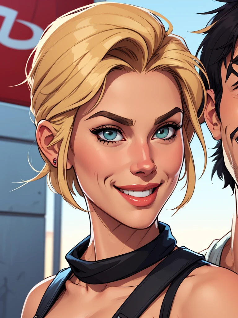 Xena princess GTA warrior sensual portrait mode sesys style Cartoon style digital illustration together boyfriends Cartoon style character portrait mode Character cartoon style facial expression happy beautiful smile and six medium small portrait mode waist up GTA