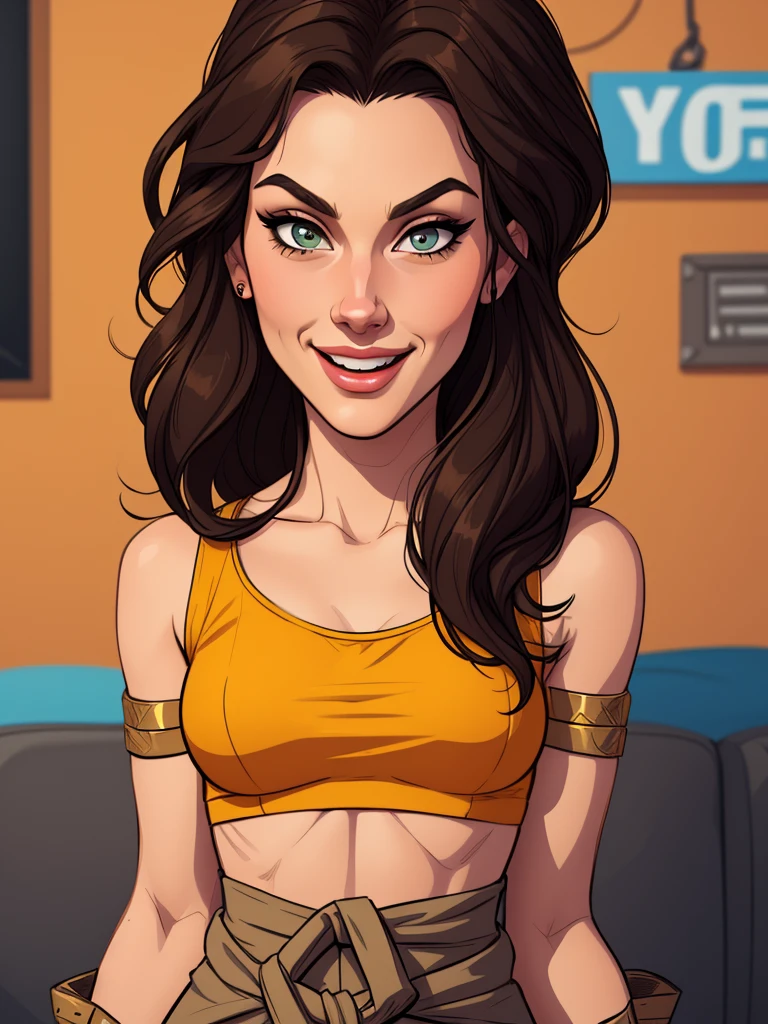 Xena princess GTA warrior sensual portrait mode sesys style Cartoon style digital illustration together boyfriends Cartoon style character portrait mode Character cartoon style facial expression happy beautiful smile and six medium small portrait mode waist up GTA 