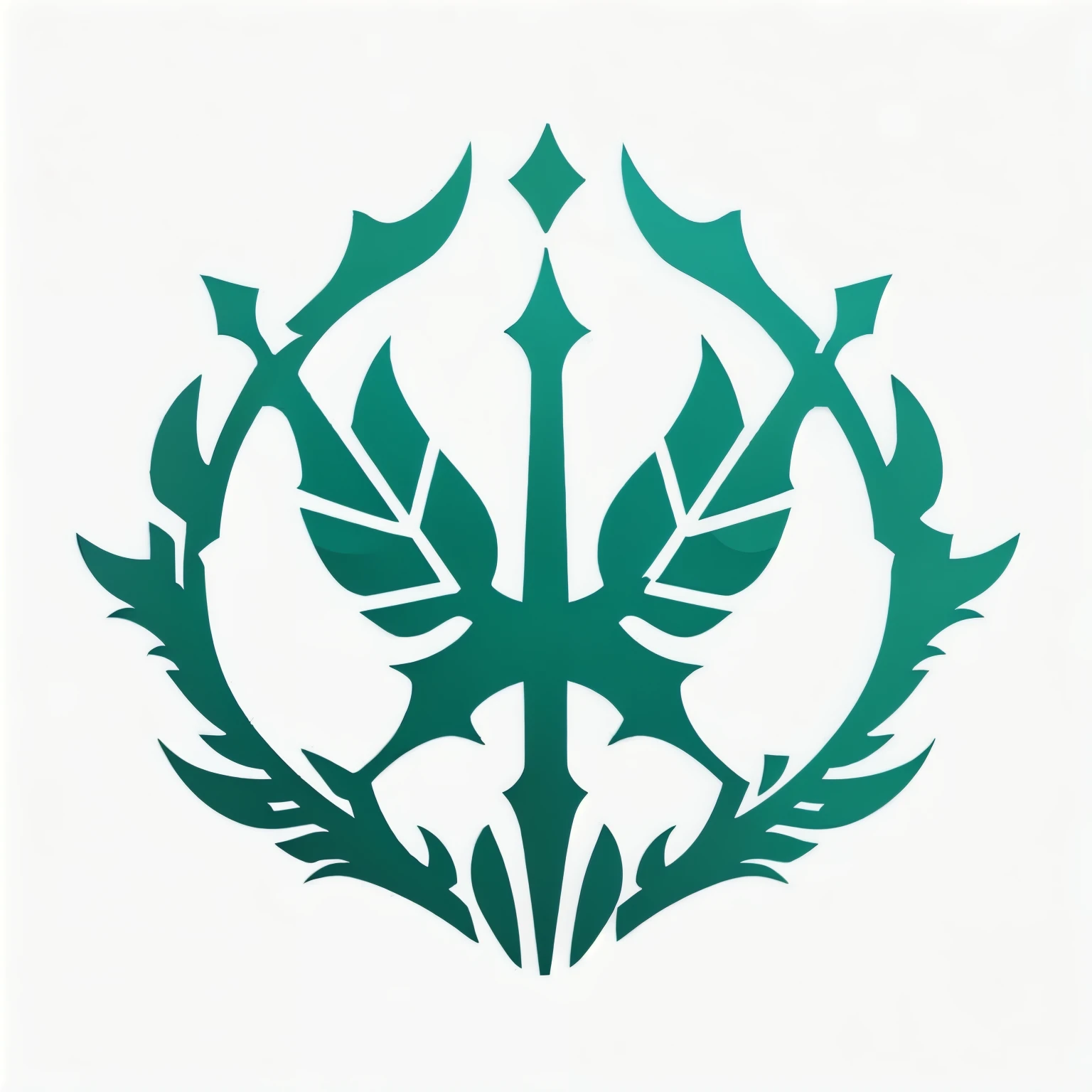 a logo using a featured sheet, very simple for a nature faction in an RPG world, nature emblem, only green color, leafy, tranquil, Pacific, chic, Symmetrical, posh, high qualiy, com fundo branco