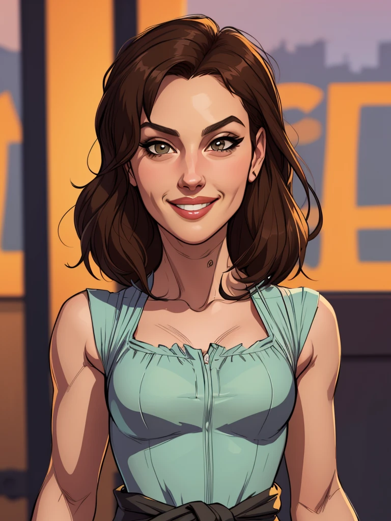 Xena princess GTA warrior sensual portrait mode sesys style Cartoon style digital illustration together boyfriends Cartoon style character portrait mode Character cartoon style facial expression happy beautiful smile and six medium small portrait mode waist up GTA 