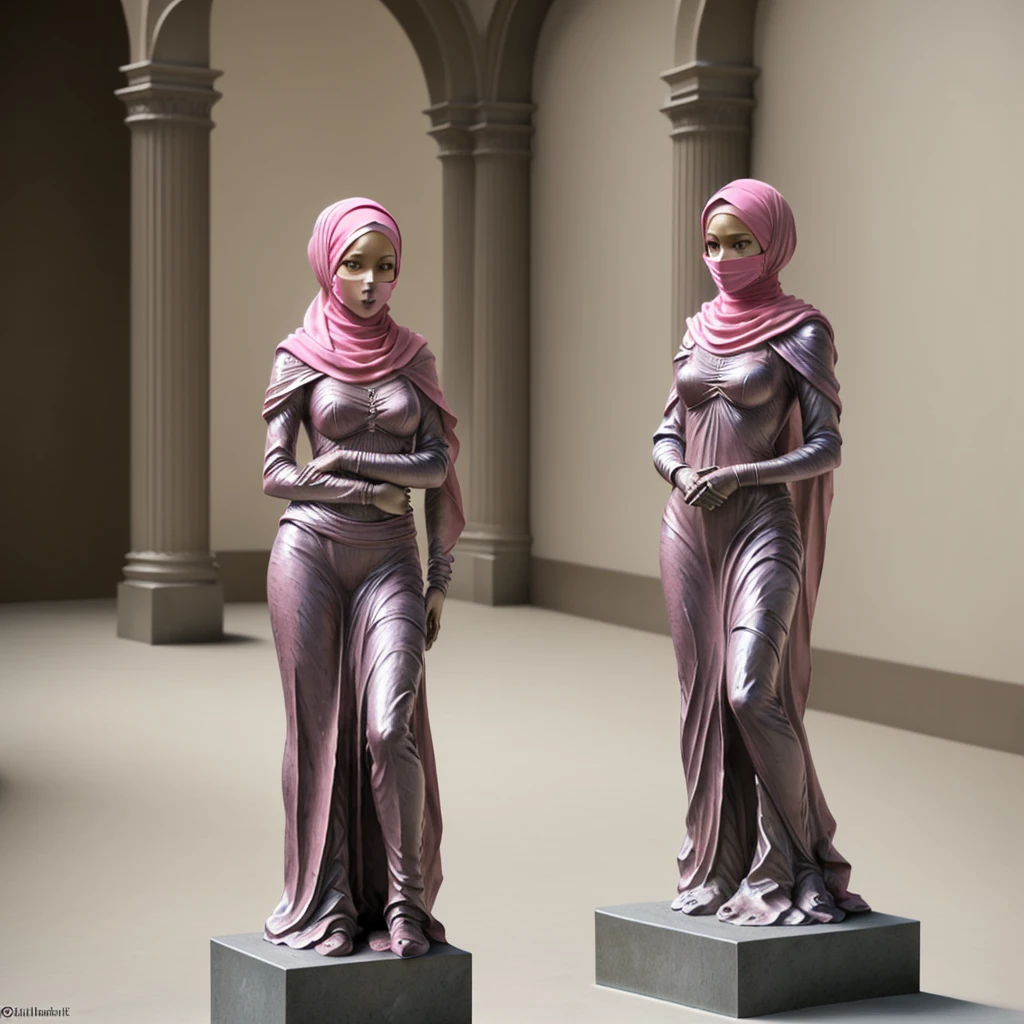 Ral-pinkresin, statue of a woman wearing a hijab in the museum
