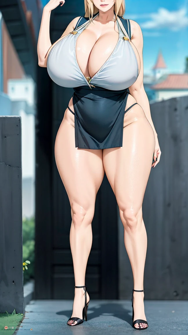 Big Breasts, Big Hips, Full Body Shot, Mature mother, Voluptuous thighs, ox, Seductive mature woman, Perfect body, Plus Size Model, Sailor suit, Wearing high heels,Miniskirt Uniform, Tsunade、Top Bikini