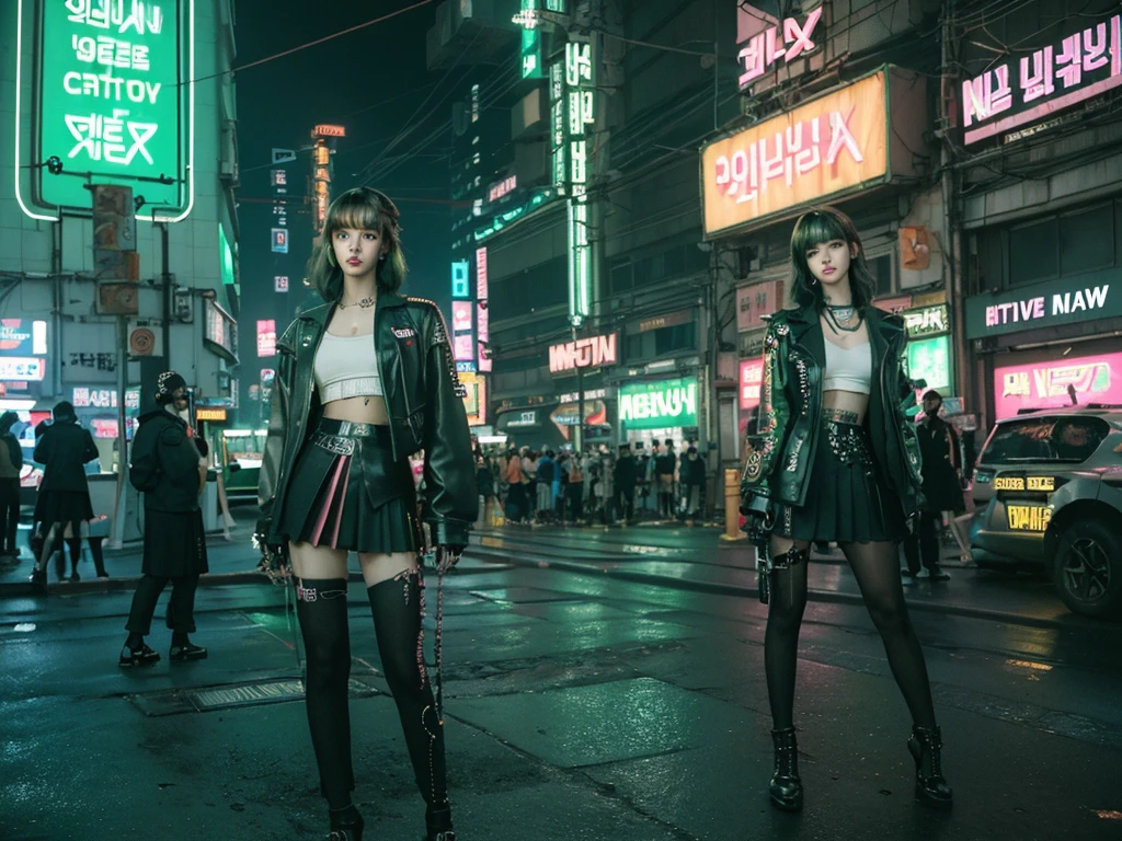 there is a woman standing on the side of the street, cyberpunk art by Yang J, trending on Artstation, realism, artwork in the style of guweiz, anime style. 8k, guweiz, realistic anime 3 d style, trending on cgstation, 🤤 girl portrait, hyper-realistic cyberpunk style, anime style mixed with fujifilm, dreamy cyberpunk girl